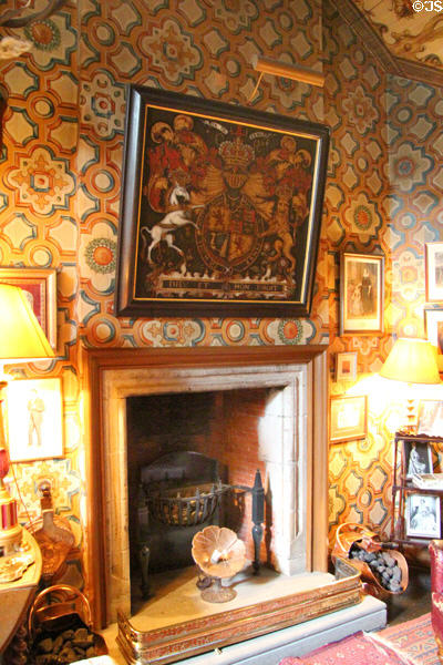 Fireplace in Edwardian Library at Falkland Palace. Falkland, Scotland.