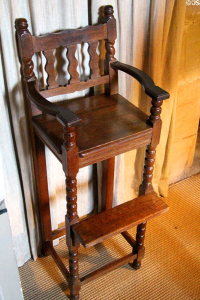 Child's punishment chair designed to fall over if child fidgeted in King's bedchamber at Falkland Palace. Falkland, Scotland.