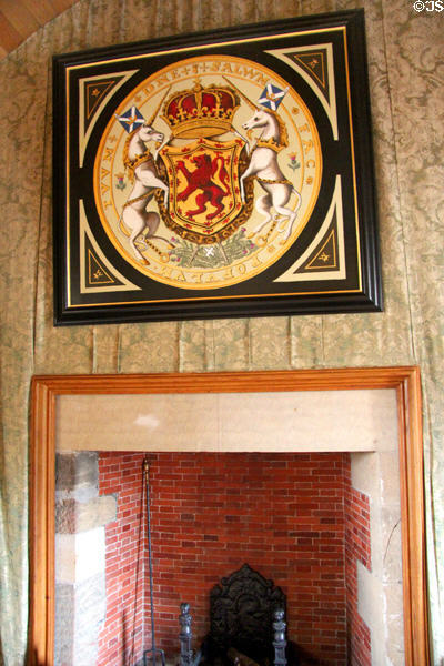 Mary Queen of Scots coat-of-arms in Queen's bedchamber at Falkland Palace. Falkland, Scotland.