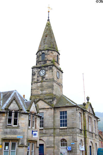 Falkland Town Hall (1800-1) (High St.) with clock tower. Falkland, Scotland. Architect: Thomas Barclay.