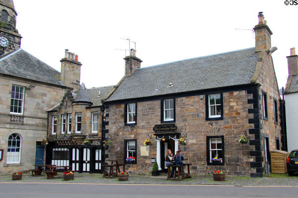 Covenanter Hotel (formerly Commercial Hotel) (1771) (High St.) with c1870 turret extension. Falkland, Scotland.