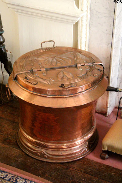 Copper bin used for proving bread dough in drawing room at Kellie Castle. Pittenweem, Scotland.