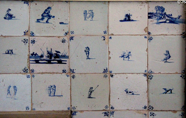 Collection of Delft tiles at Kellie Castle. Pittenweem, Scotland.