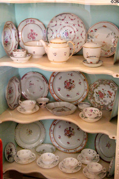 Collection of porcelain tea service at Kellie Castle. Pittenweem, Scotland.