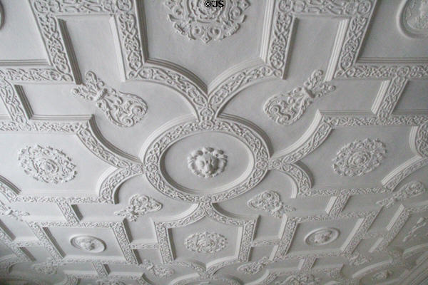 Sculpted plaster library ceiling (1617) created for visit of King James VI / I at Kellie Castle. Pittenweem, Scotland.