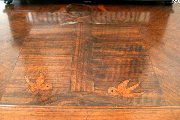 Detail of bird inlays on chest of drawers by Robert Lorimer at Kellie Castle. Pittenweem, Scotland.