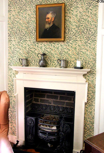 Fireplace with portrait of Thomas W. Lorimer (1890) by John Henry Lorimer in Professor's room at Kellie Castle. Pittenweem, Scotland.