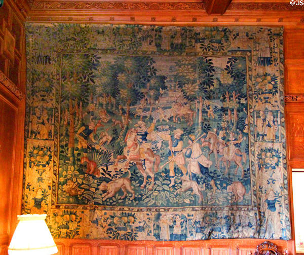 Flemish tapestry (16thC) shows Alexander the Great in the Hall at Hill of Tarvit Mansion. Cupar, Scotland.