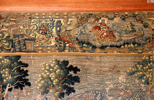 Border detail of Flemish tapestry (16thC) in the Hall at Hill of Tarvit Mansion. Cupar, Scotland.