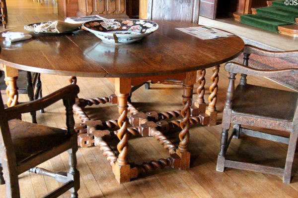 Drop-leaf table with spiral legs (16thC) at Hill of Tarvit Mansion. Cupar, Scotland.