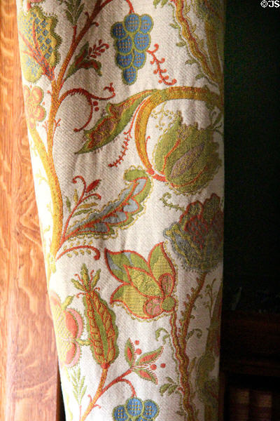 Embroidered drapery in library at Hill of Tarvit Mansion. Cupar, Scotland.