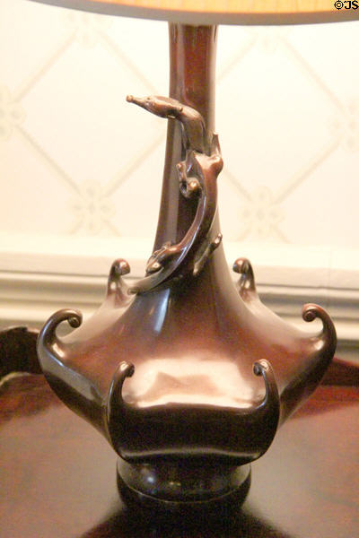 Lamp base with sculptured lizard at Hill of Tarvit Mansion. Cupar, Scotland.
