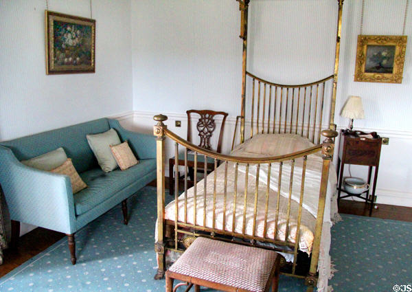 Beatrice Sharp's bedroom with brass bedsteads at Hill of Tarvit Mansion. Cupar, Scotland.