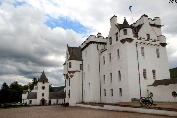 Blair Castle, home of Dukes of Atholl, opens for public tours, has sections dating (1269-1921). Pitlochry, Scotland.