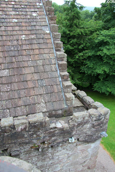 Roofline with crow steps at Huntingtower Castle. Perth, Scotland.
