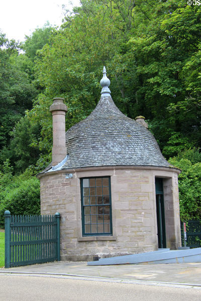 Circular West Lodge (c1880-90) at Stanley Mills. Stanley, Scotland. Architect: John Murray Robertson.