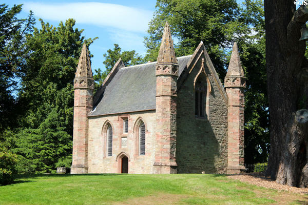 Chapel (remodeled 1807) on Moot Hill, site of enthronements of Kings of Scots at Scone Palace. Perth, Scotland. Architect: William Atkinson.