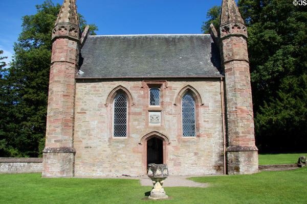 Chapel with baptismal font at Scone Palace. Perth, Scotland.