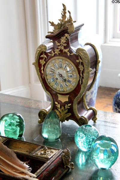 Scottish clock by Burnfield of Perth set among paperweights in ante-room at Scone Palace. Perth, Scotland.