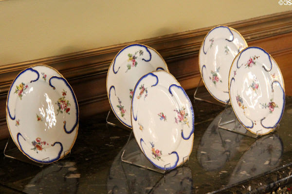 Porcelain desert plates in state drawing room at Scone Palace. Perth, Scotland.