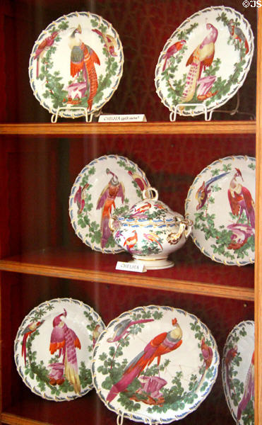 Chelsea porcelain painted with birds at Scone Palace. Perth, Scotland.