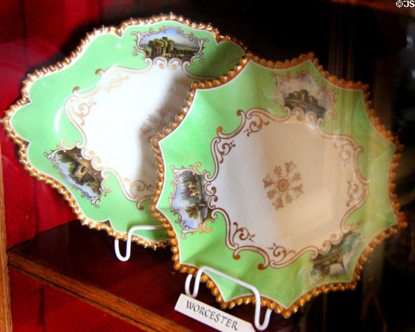 Worcester porcelain painted with country scenes at Scone Palace. Perth, Scotland.