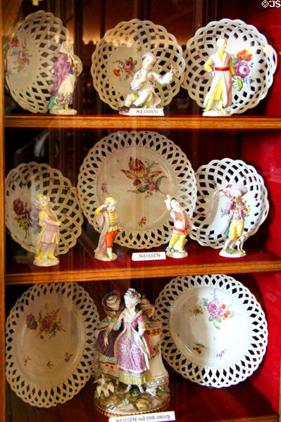 Meissen plates & figurines (mid 19th C) at Scone Palace. Perth, Scotland.