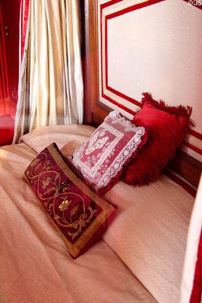 Pillows on Queen Victoria's bed in her 1842 suite at Scone Palace. Perth, Scotland.
