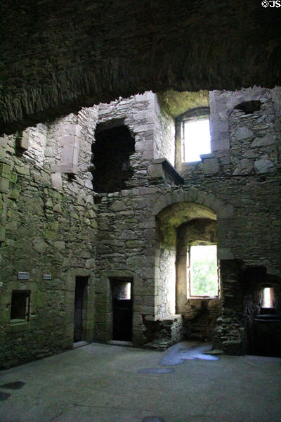 Great hall in tower house at Cardoness Castle. Scotland.