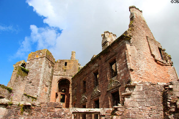Old & new castle structures (c1200s & 1630s) at Caerlaverock Castle. Caerlaverock, Scotland.