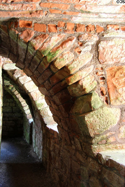 Arches in Nithsdale Lodging at Caerlaverock Castle. Caerlaverock, Scotland.