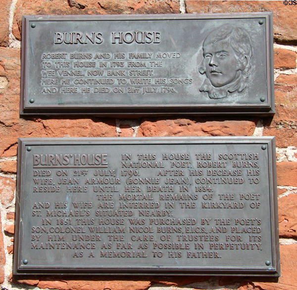 Memorial plaques at Robert Burns House. Dumfries, Scotland.
