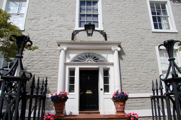 Entrance facade of Georgian-style Blair House (1817) (8 High St.). Kirkcudbright, Scotland.