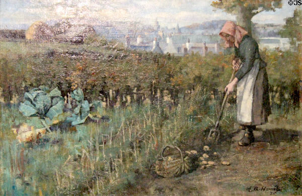 Harvesting, Kirkcudbright painting (1885) by Edward Atkinson Hornel of Glasgow Boys at Broughton House. Kirkcudbright, Scotland.
