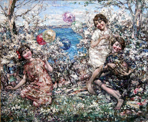 Balloons at Brighouse Bay painting (1923) by Edward Atkinson Hornel of Glasgow Boys at Broughton House. Kirkcudbright, Scotland.