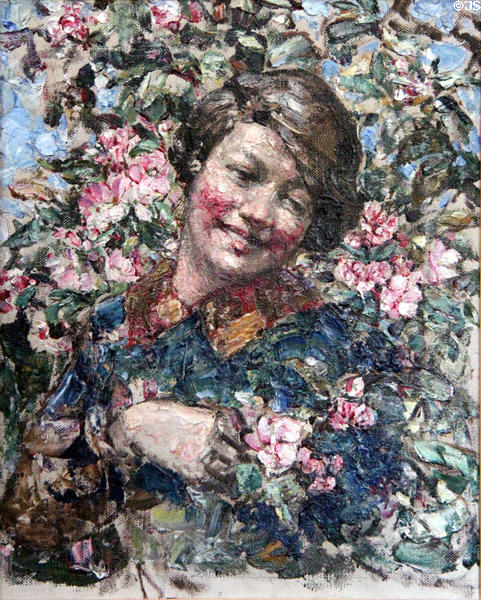 Burnet Roses painting (1929) by Edward Atkinson Hornel of Glasgow Boys at Broughton House. Kirkcudbright, Scotland.