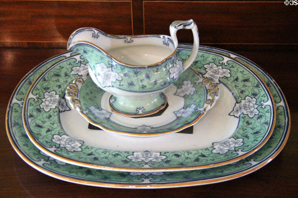 Porcelain serving dishes in dining room at Broughton House. Kirkcudbright, Scotland.