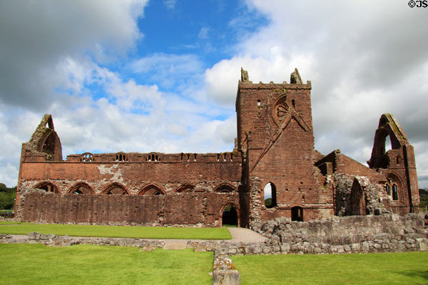 Sweetheart Abbey (1731) ruins run as museum by Historic Scotland (HES). New Abbey, Scotland.