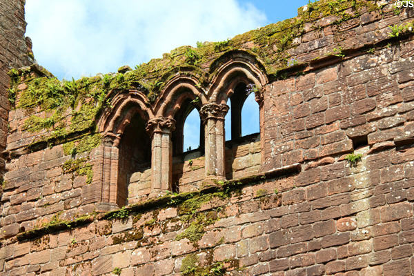 Stonework windows at Sweetheart Abbey. New Abbey, Scotland.