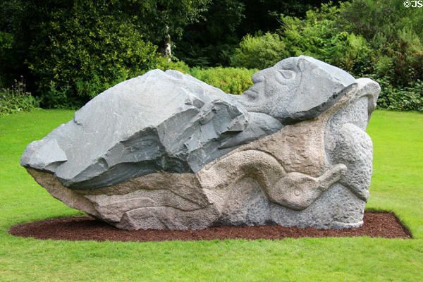 St Francis sculpture in granite & basalt (2009) by Ronald Rae at Threave Garden. Rhonehouse, Scotland.