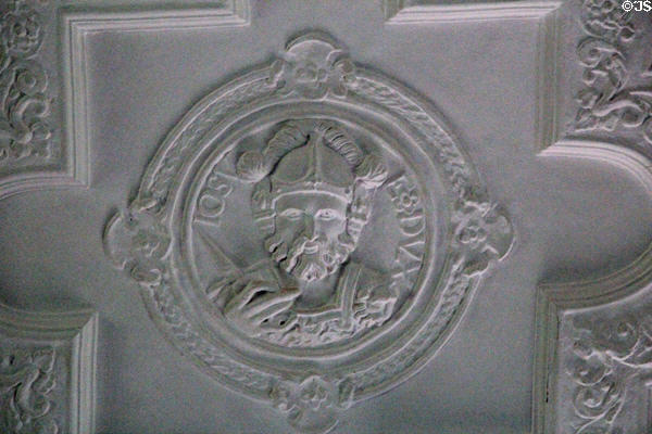 Roundel with helmeted figure on The Hall ceiling at Craigievar Castle. Alford, Scotland.