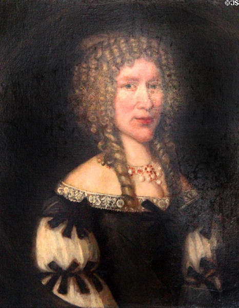 Margaret wife of Sir John Forbes, 2nd Baronet of Craigievar portrait (1678) by British School at Craigievar Castle. Alford, Scotland.
