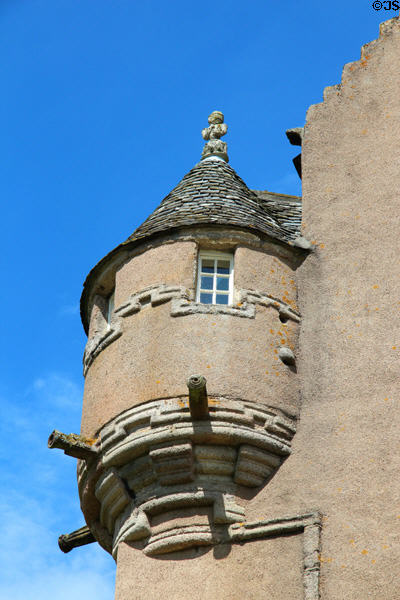 Corner tower on Crathes Castle. Crathes, Scotland.
