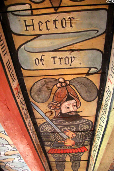 Hector of Troy ceiling painting in nine nobles room at Crathes Castle. Crathes, Scotland.