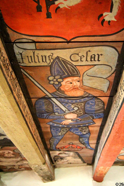 Julius Cesar ceiling painting in nine nobles room at Crathes Castle. Crathes, Scotland.