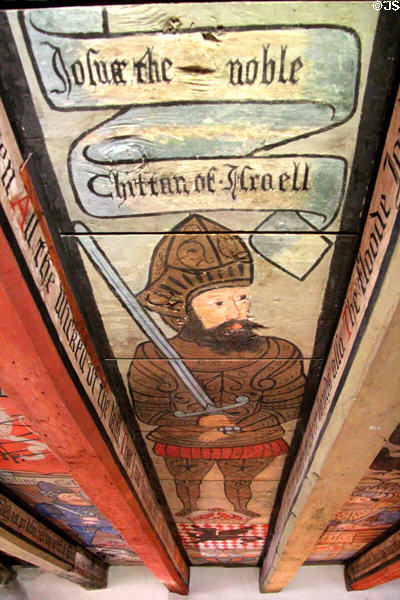 Joshua - noble Chiftan of Israell ceiling painting in nine nobles room at Crathes Castle. Crathes, Scotland.