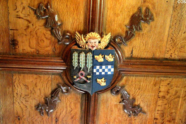 Arms of Alexander Burnett & Katherine Gordon on Gallery ceiling at Crathes Castle. Crathes, Scotland.