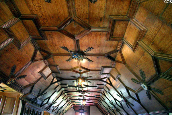 Gallery with oak panel ceiling (1670s) at Crathes Castle. Crathes, Scotland.