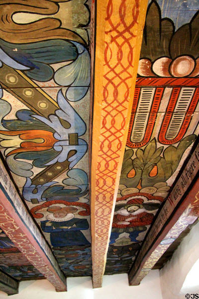 Color designs on ceiling painting in Green Lady's room at Crathes Castle. Crathes, Scotland.
