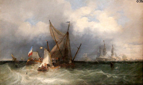 Dutch Vessels & Man-of-War at Sea by circle of John Wilson Carmichael at Drum Castle. Drumoak, Scotland.